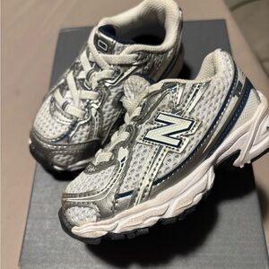 New Balance Kids White and Silver Sneakers